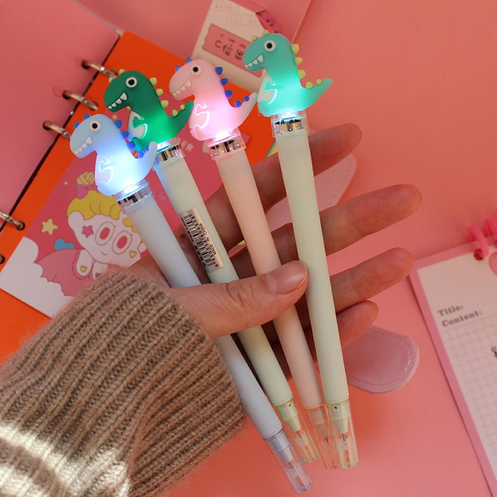 1 Pcs Creative Cartoon Dinosaur Cute LED Light Gel Pen Kawaii 0.5mm Neutral Pen For Kids Gifts School Stationery