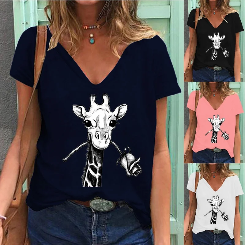 Женская футболка с коротким рукавом и глубоким V-образным вырезом | одежда