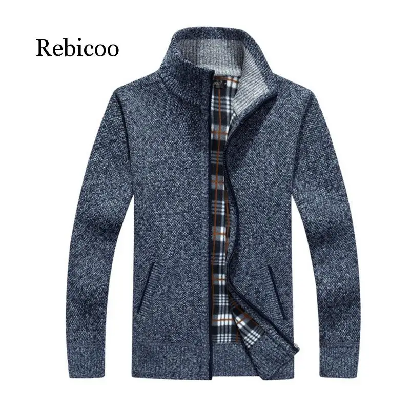 Новинка, 4XL 5XL, мужской свитер из флиса, Осень-зима, теплое кашемировое платье, тонкий толстый шерстяной свитер на молнии, Повседневный свитер, мужское вязаное пальто - Цвет: Blue