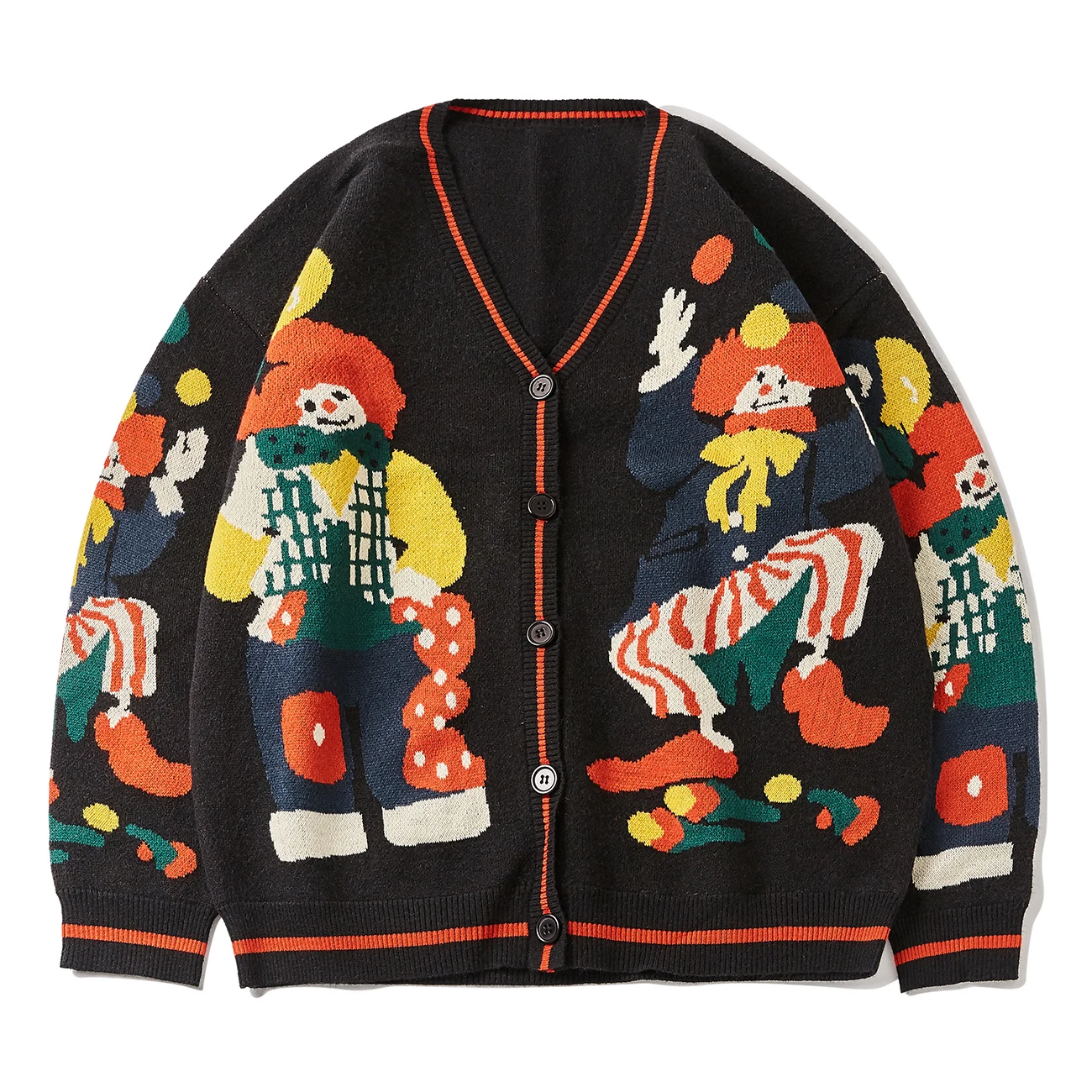 

2023 2021 Funny Clown Print Knitted Cardigan Sweater Men Streetwear Harajuku Cotton Sweater Oversize Woman Unsiex Knit Coats
