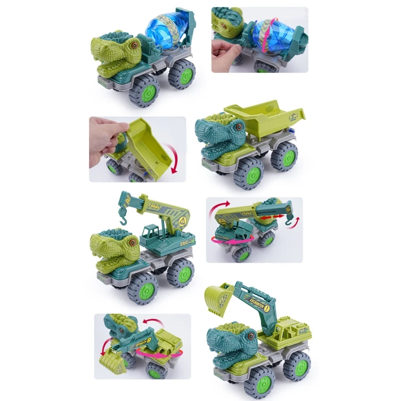 

Dinosaur Shaped Friction Power Car Set Mixer/Dumper/Crane/Excavator Kids Gift