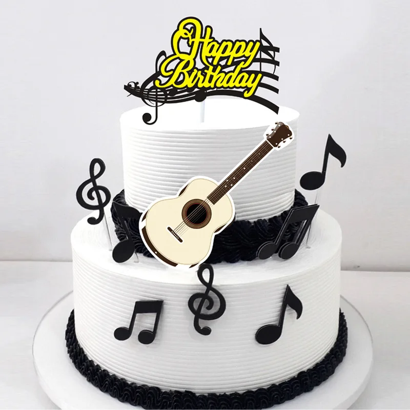 8pcs/set Music Theme Happy Birthday Cake Topper Candy Bar Baby Shower Party Decoration Supplies Birthday Cartoon Cake Toppers