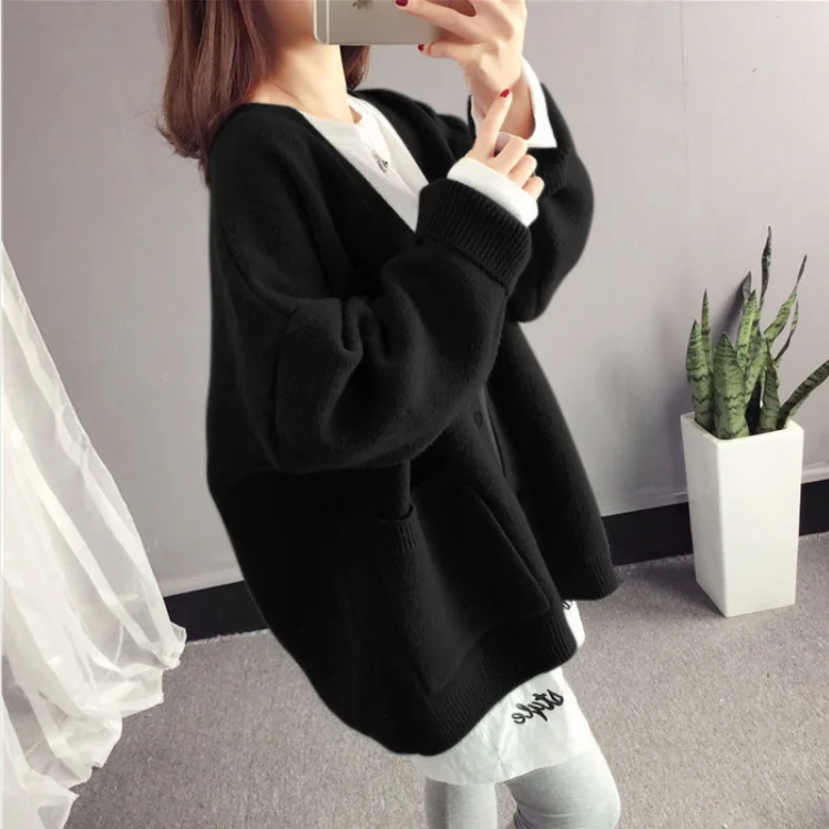 

Fashion Basic Women Knitted Cardigans Solid Loose Casual Long Sleeve Elegant Sweaters Coat Female Jacket