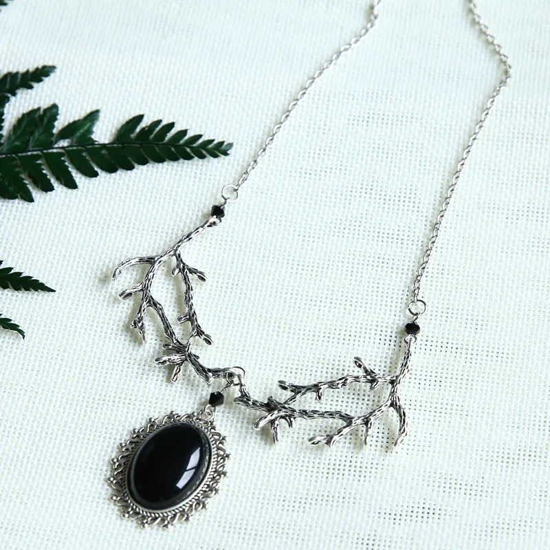 

Gothic Black Cameo Necklace, Branch Necklace, Witchy Jewelry, Forest Necklace, Victorian Gothic,moon Jewelry