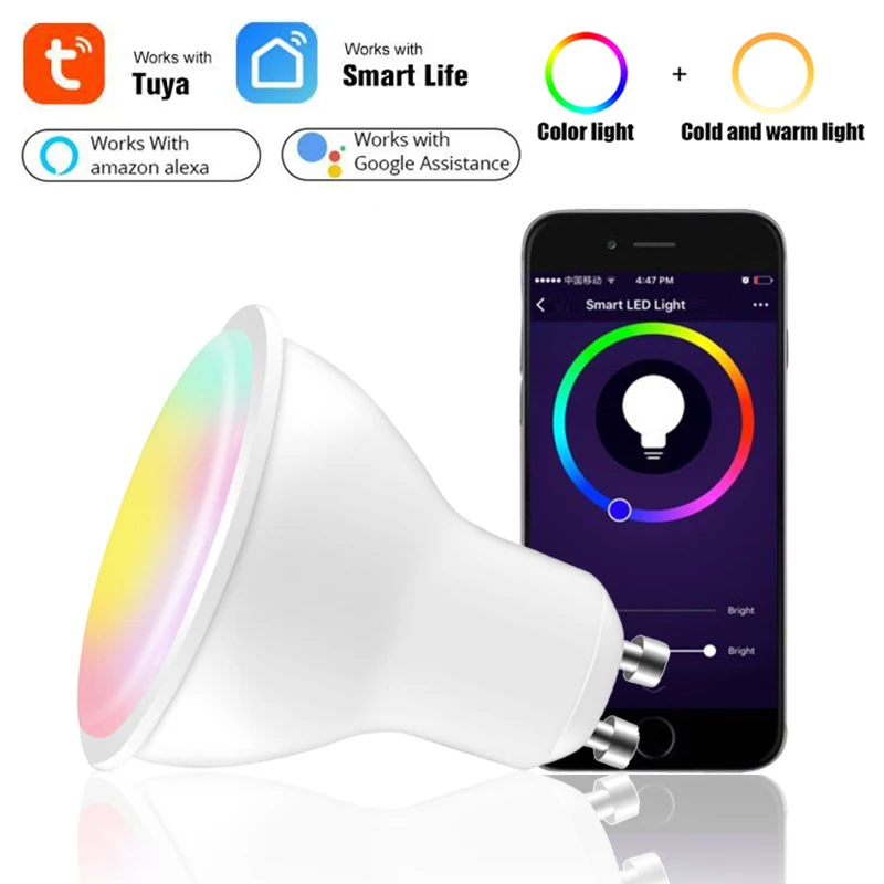 

1/3/5/10pcs GU10 Smart RGB+CW LED Bulb Tubes Wireless WiFi App Light Smart Home Automation Compatible With Alexa Google Home