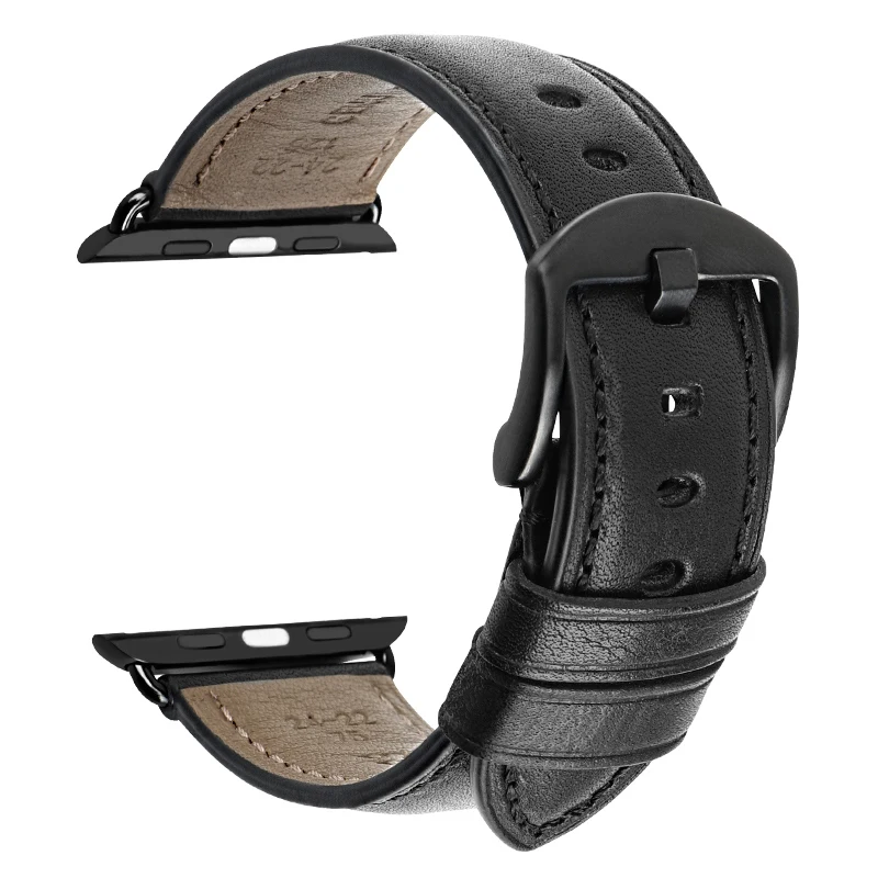 MAIKES из натуральной кожи ремешок для наручных часов для Apple Watch, версии 44 мм, 42 мм, 40 мм, 38 мм, версия 4/3/2/1 Для мужчин и Для женщин наручных часов iWatch, ремешок для часов - Цвет ремешка: Black B