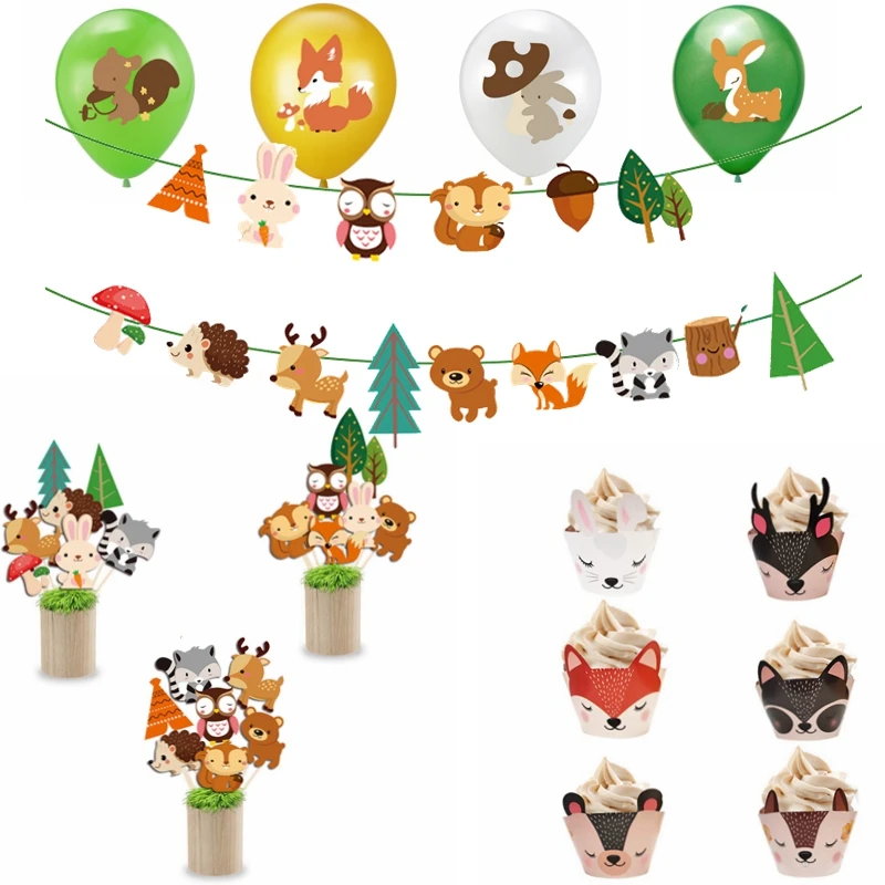 Лесных животных вечерние Декор кекса обертка фигурки жениха и невесты флаг с