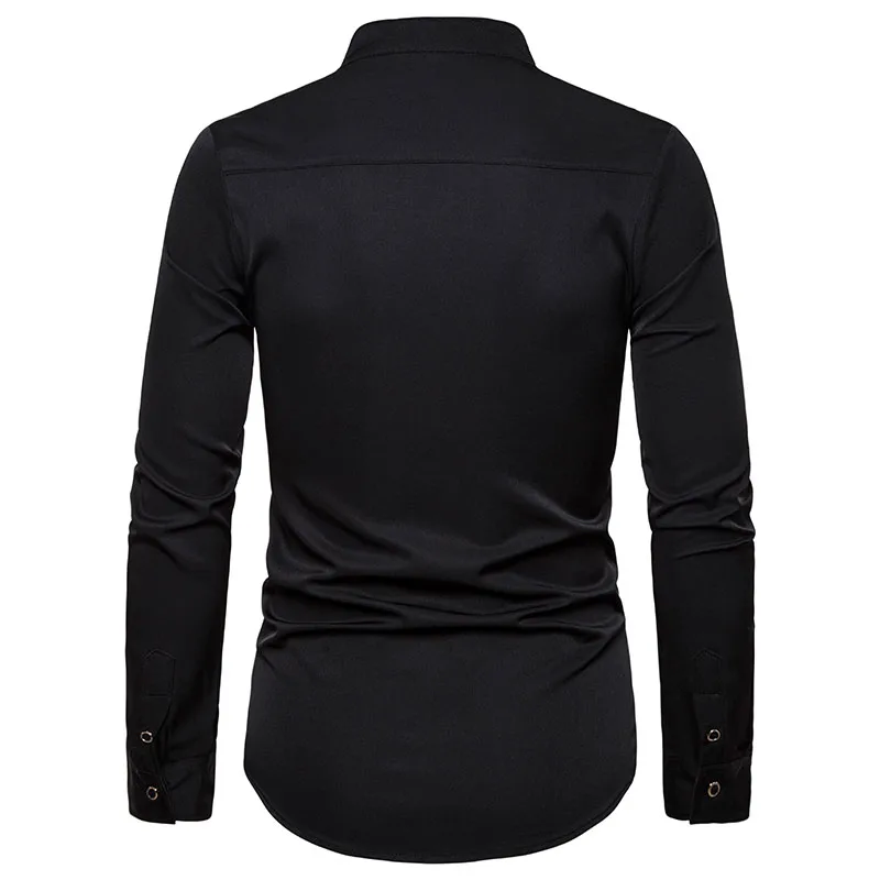 Loldeal Мужская традиционная хлопковая рубашка-цвет блок/графический вышитый