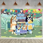 Фон для фотосъемки Bluey с изображением семейных мультяшных собак под деревом, машины, игрушек, дома и сада, фон для фотосъемки, декоративный плакат для детской комнаты