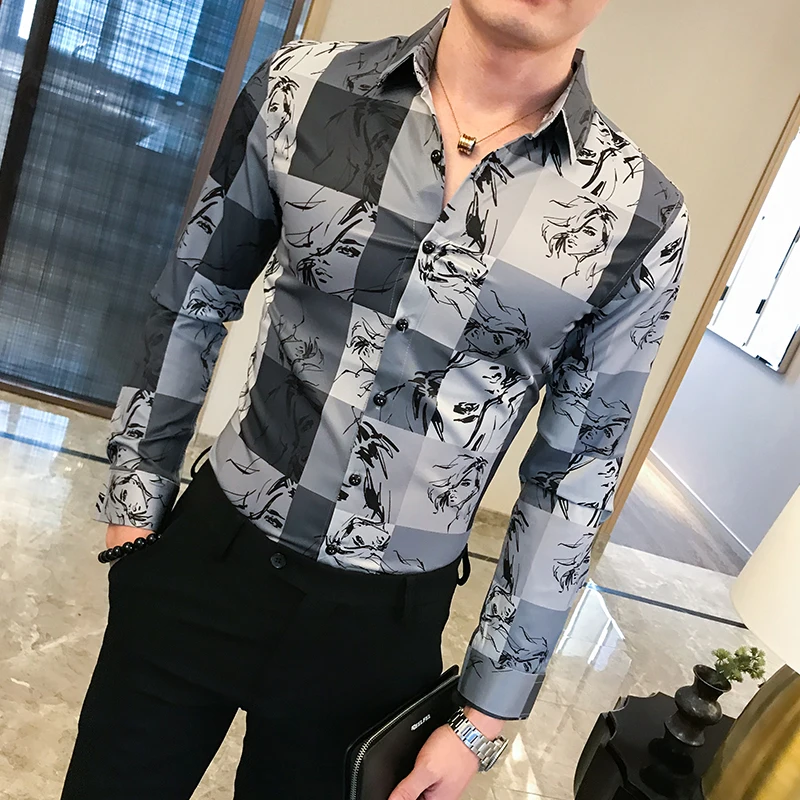 Рубашка мужская с длинным рукавом из чистого хлопка приталенная