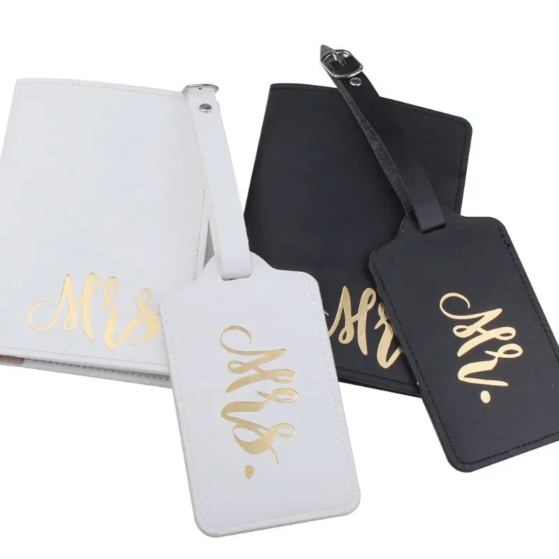 

K5DA 1 набор из искусственной кожи Чемодан тег г-н/Mrs. Чехол-бумажник для паспорта для пар и медового месяца