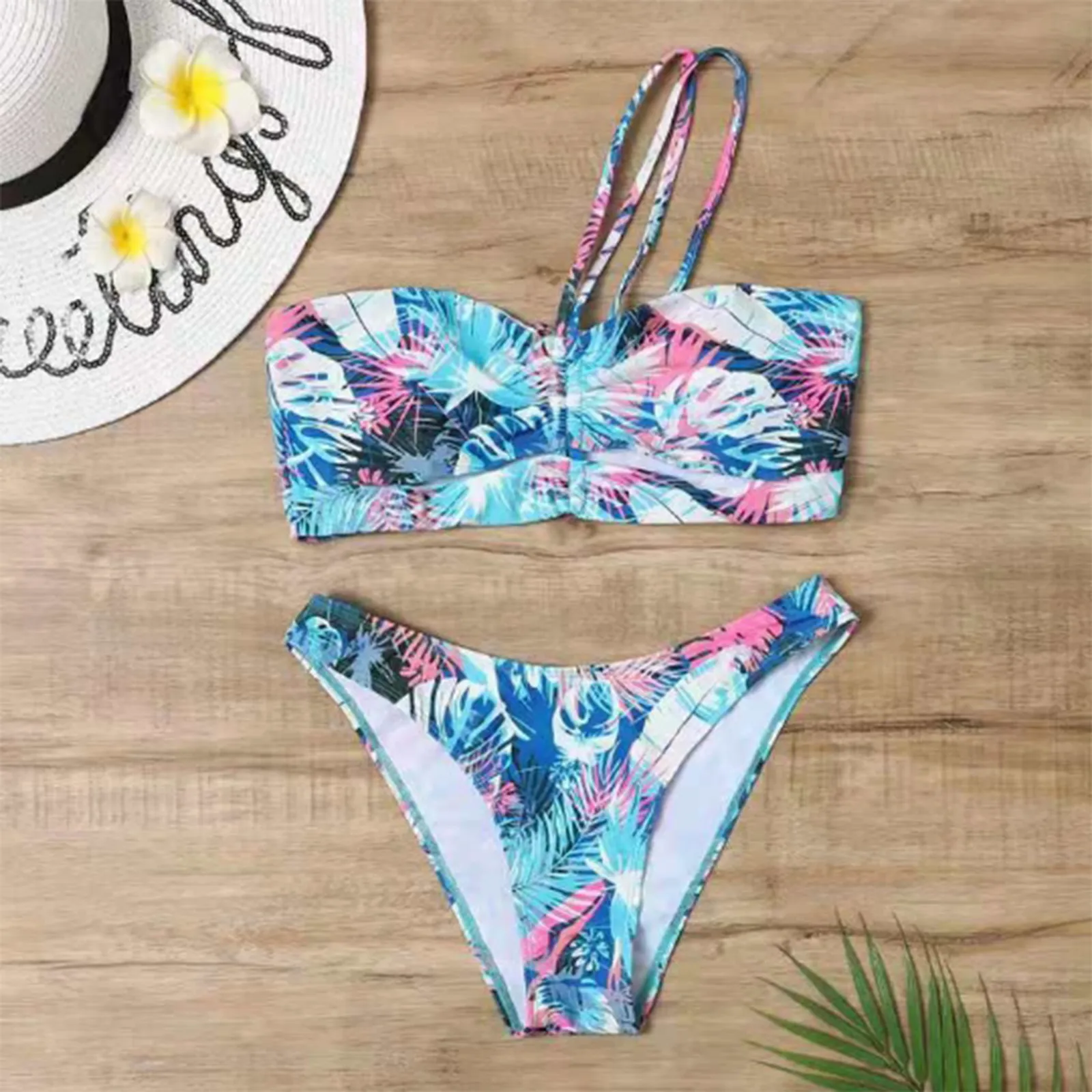 

Deep V-neck swimsuit Beach Women's swimsuit bathing hot spring beach swimsuit one shoulder bikini print split swimsuit SAGACE