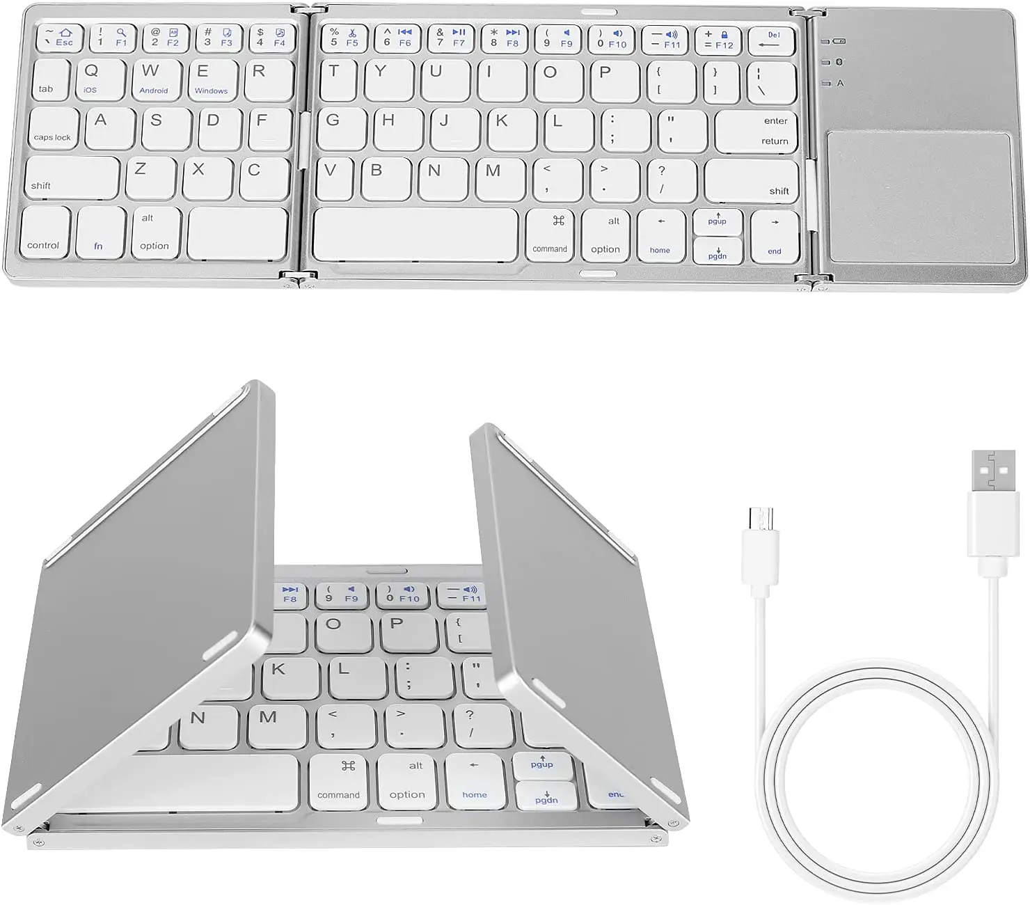 

Bluetooth Keyboard, Tri- Folding Portable Wireless Keyboard with Touchpad, USB Rechargable BT Wireless Keyboard