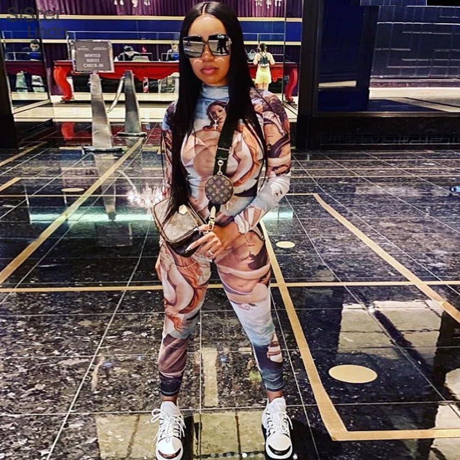 

Женский обтягивающий комбинезон на молнии Sisterlinda, эластичный спортивный комбинезон с принтом, повседневные Комбинезоны для тренировок, 2020