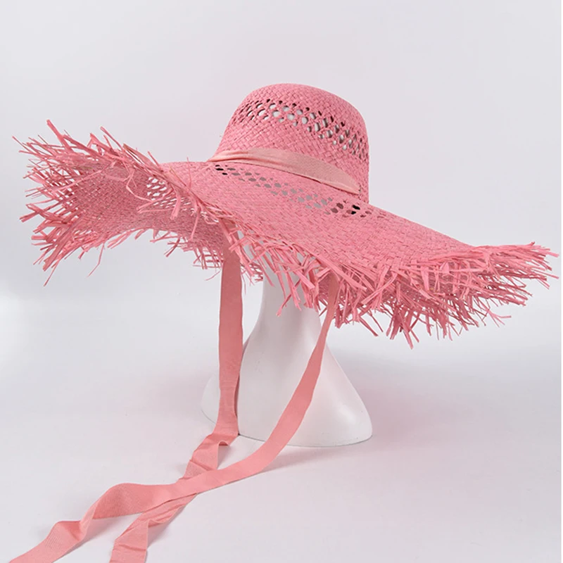 Шляпа женская из рафии с широкими полями Пляжная Панама от солнца дышащая