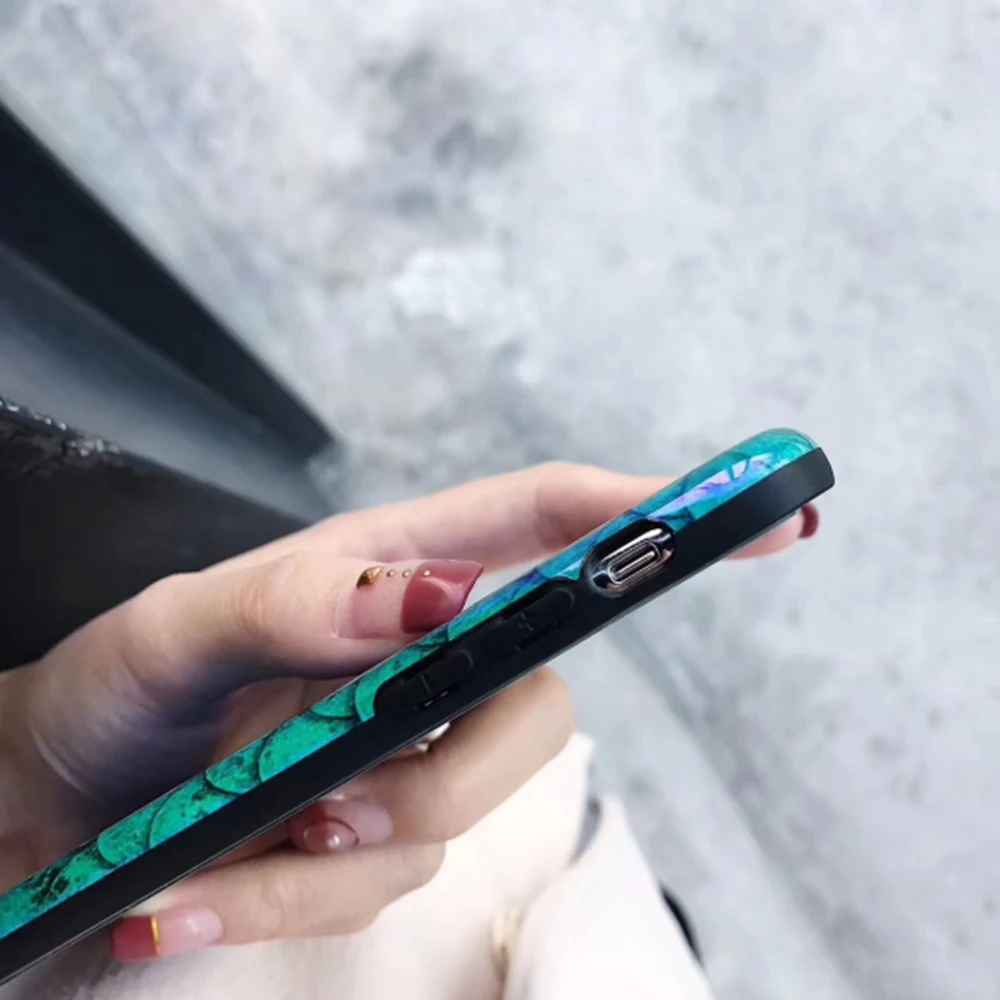 

Special Design Phone Cover For iPhone 11 Pro Max XR XS Max X 8 7 6 6S Plus Laser Blue Fish Scale Soft Phone Back Cover