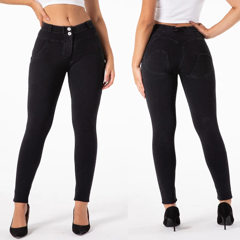 Fashion S size mid-rise jeans women's high stretch stretch jeans women's washed denim tight pencil pants