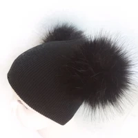 earflap cap childrens winter infant newborn baby kids faux fur wool hat beanie with two double pom pom ear for boys and girl