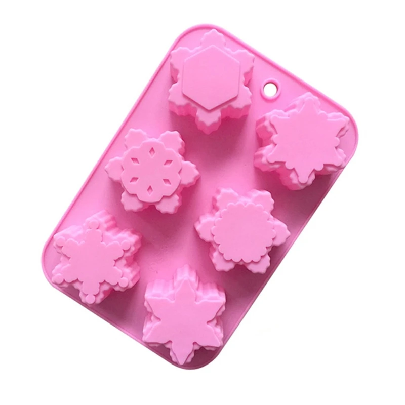 

6 Cavity Snowflake Shape Cake Baking Molds Silicone Chocolate Candy Non-stick W0YD