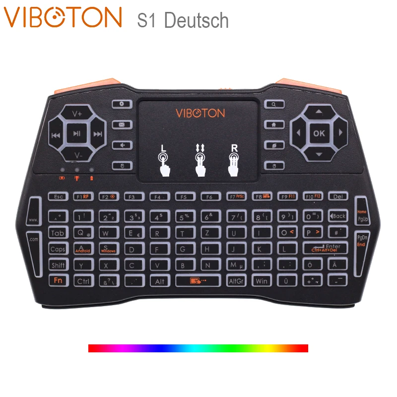 VIBOTON i8 Plus немецкая клавиатура с подсветкой Deutsch 2 4G мини беспроводная Air Mouse + тачпад