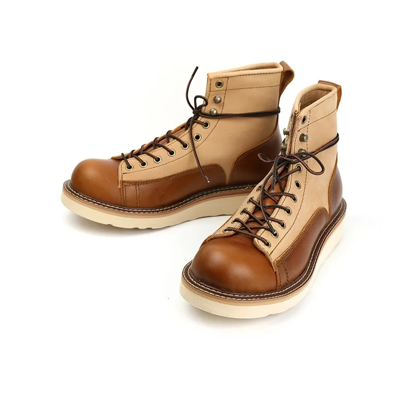 

Мужские ботинки ручной работы, винтажные Полусапоги из воловьей кожи, круглый носок, японские, Осень-зима