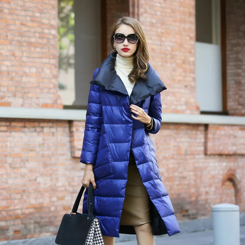 

Luzuzi Women Double Sided Down Long Jacket Winter Turtleneck White Duck Down Coat Double Breasted Warm Parkas Female Outerwear