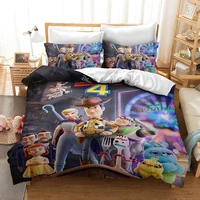 disney toy story 4 woody buzz lightyear children 3d quilt cover pillowcase cartoon printed pattern soft full size bedding set