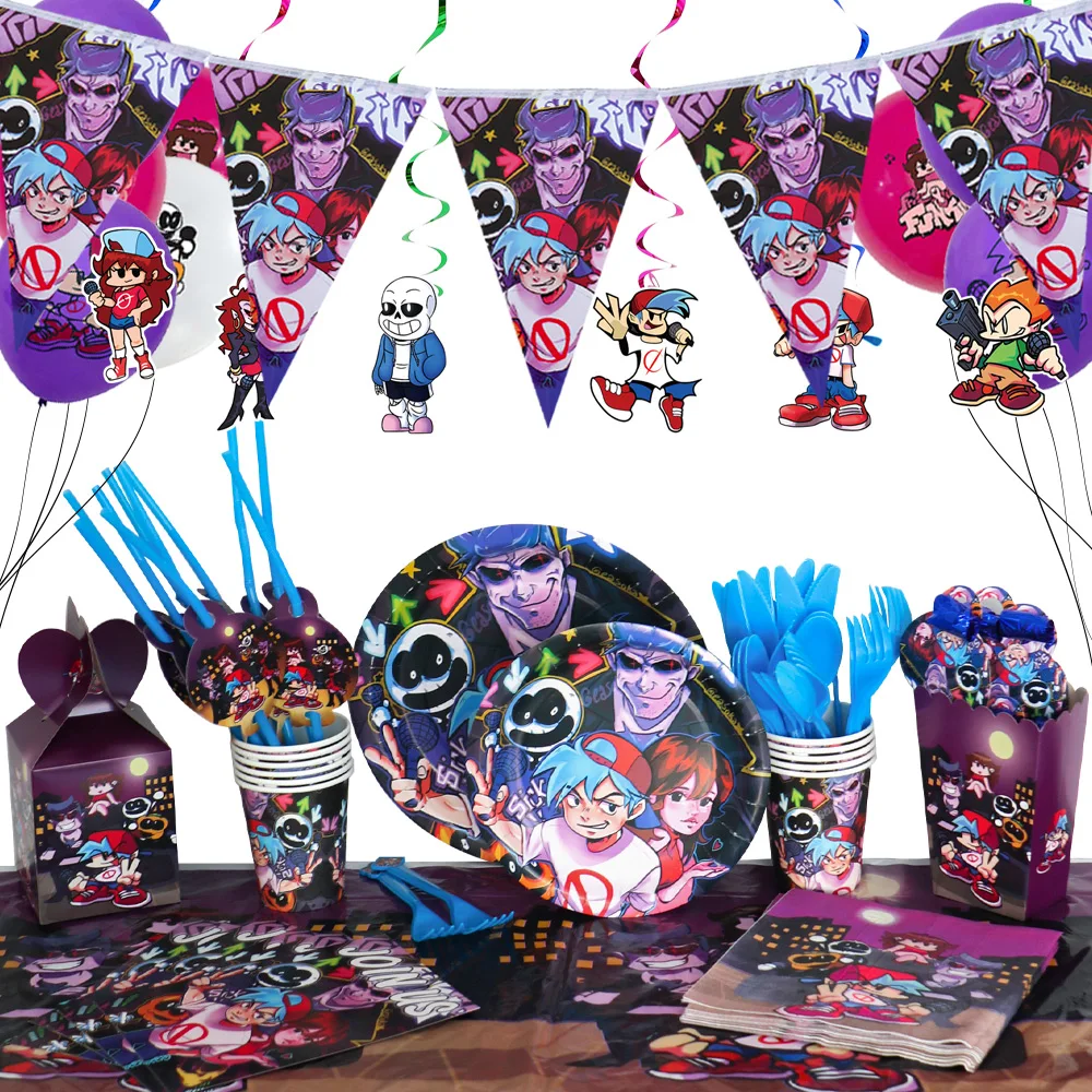 Пятничная ночь Funkin день рождения принадлежности тарелки салфетки для