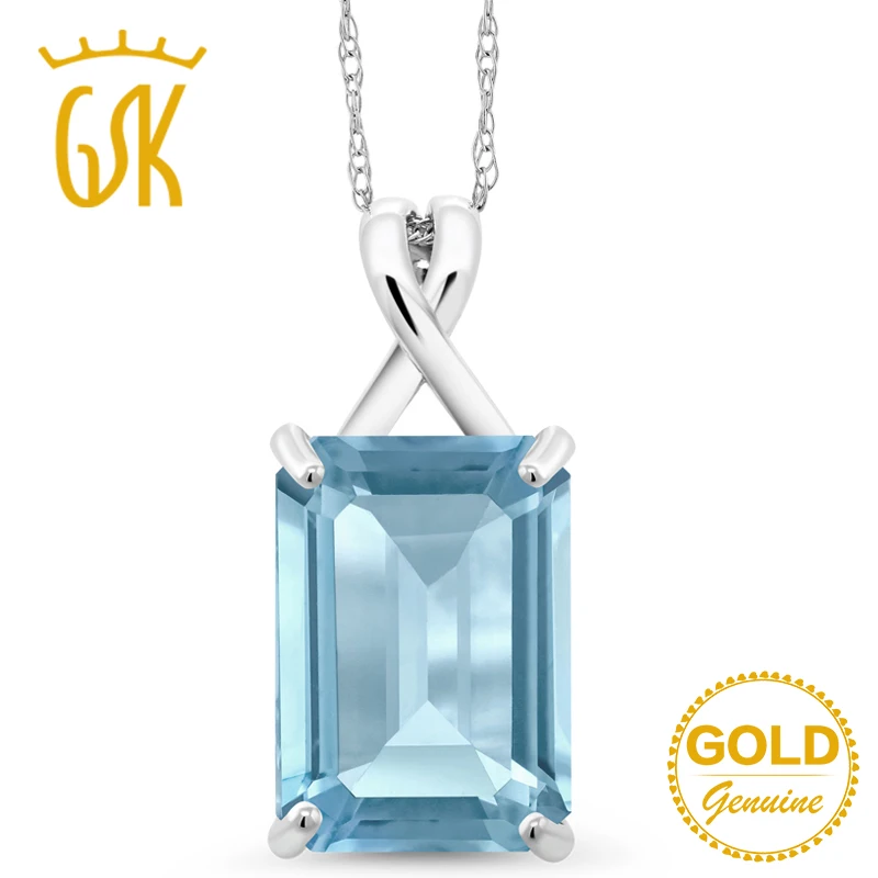 GemStoneKing 8 70 Ct восьмиугольник натуральный Небесно-Голубой топаз 10K белый золотой