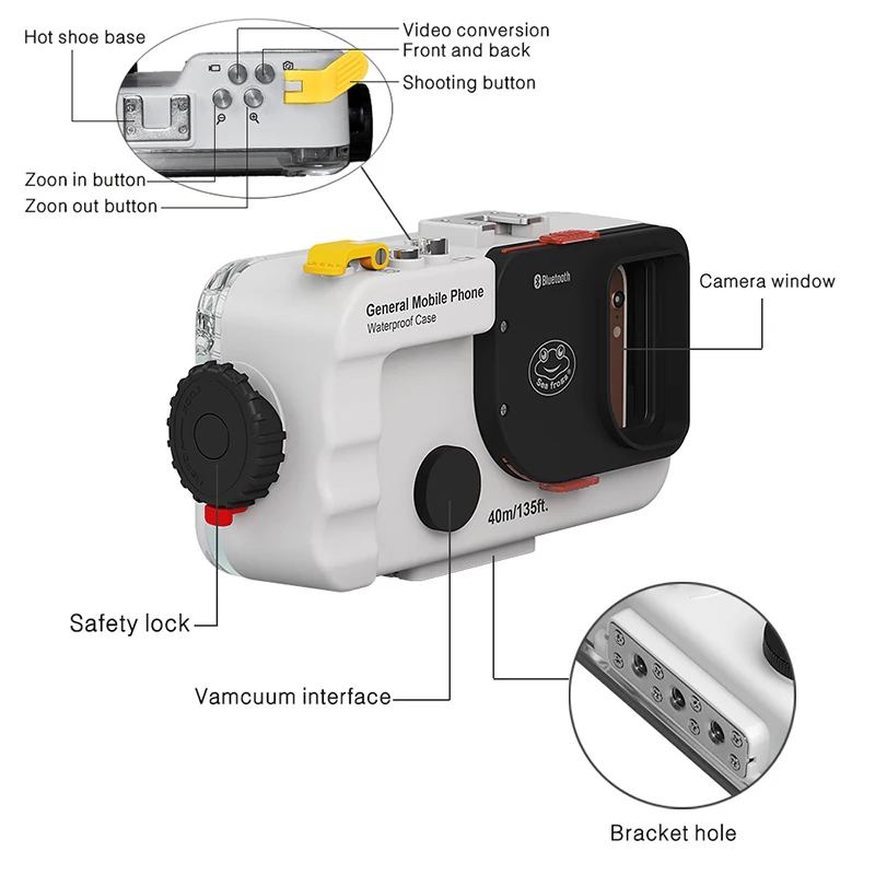 

Universal Waterproof Case Diving Phone Bluetooth Case Cover For Android below 6.5 inches HUAWEI IPhone XIAOMI SAMSUNG 40M/130FT