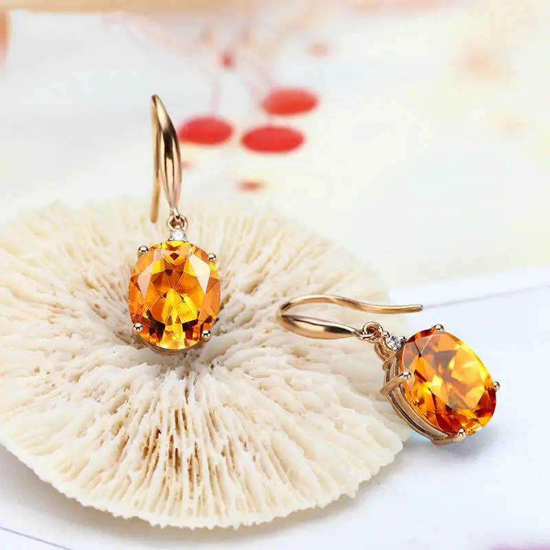 

Real 14K Gold Natural Ametrine Gemstone for Women Fine Oorbellen Bizuteria Orecchini Aretes De Mujer Jewelry Gold Earring Female