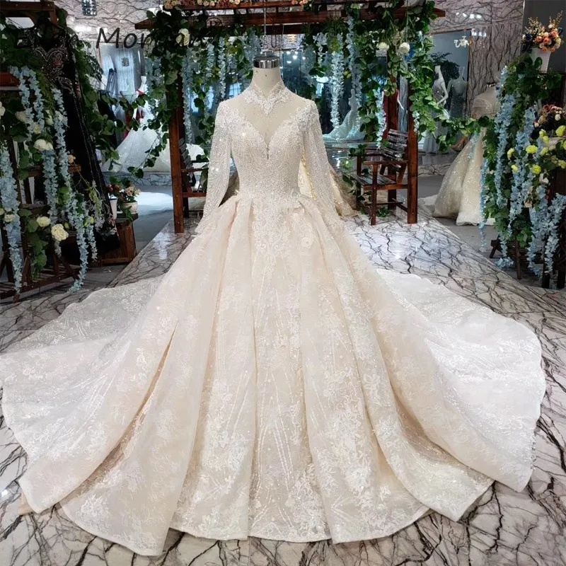 Женское кружевное свадебное платье бальное с бусинами и открытой спиной 2020 |