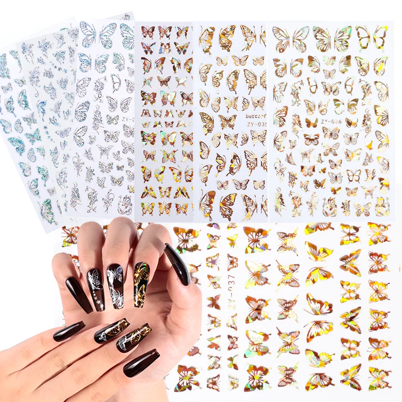 

1pc Nail Art Holographic Butterfly Designs Sticker Summer Butterfly Laser Gold /Silver Manicure Sticker Decal