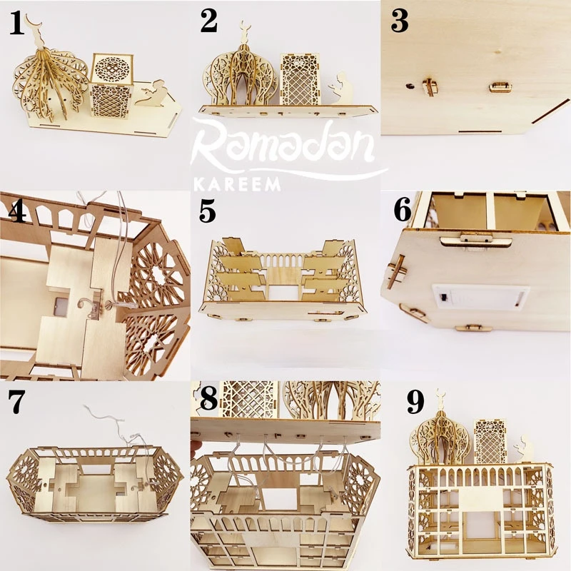 

2021 new wooden Eid al Fitr wooden DIY palace led Ramadan countdown Eid Mubarak ornaments