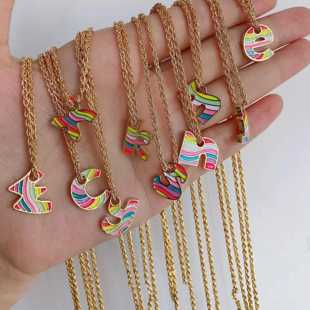 

5Pcs Fashion Colorful Enamel Letter Initial Pendant Necklace For Women 26 Alphabet Necklace Jewelry Birthday Gifts