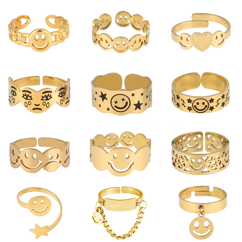 Кольцо из нержавеющей стали в стиле панк кольцо с улыбкой лицом Геометрическая