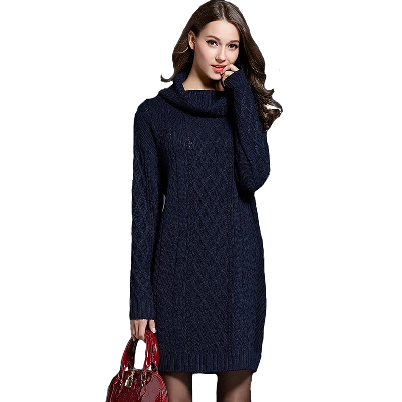 2019 Women Long Pullovers Turtleneck Sweater Autumn Winter Knitted Dress Elegant White Pullover Outwear Jacket YH-1 | Женская одежда