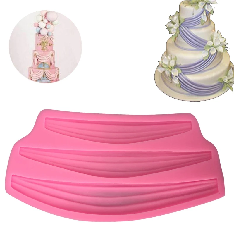 

1PC Ribbon Curtain Silicone Mold 3D Fondant Embossed Cake Mold Sugarcraft Cake Decoration Tools Chocolate Gumpaste Moulds