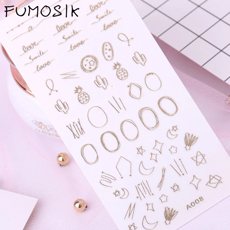 3D наклейки для ногтей Galaxy геометрический дизайн блестящие золотые Слайдеры