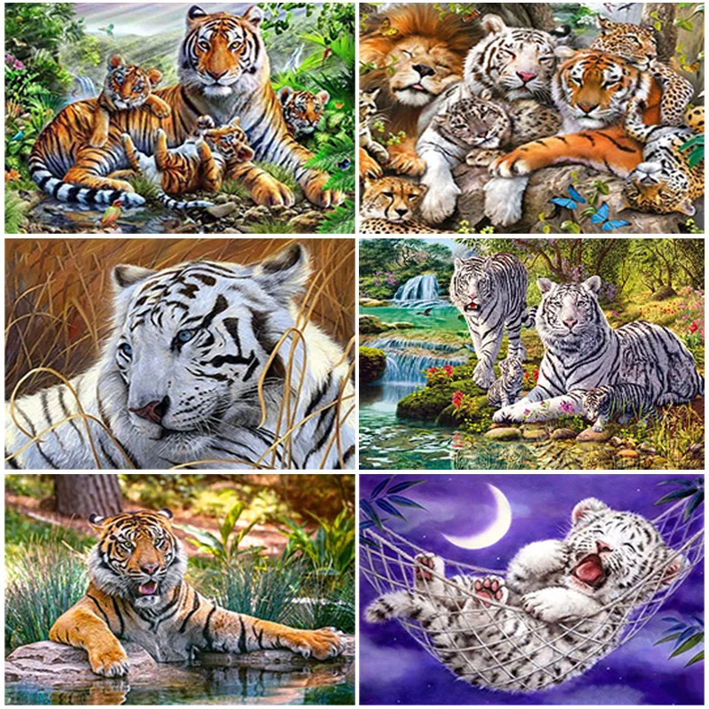 

DIY Tiger 5D Diamond Painting Full Round Resin Animal Diamond Embroidery Cross Stitch Kits Home Decor Gift Wall Art