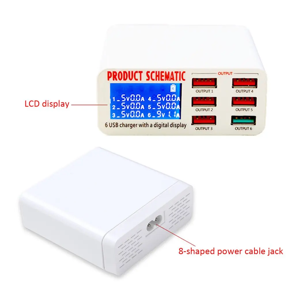 6A с ЖК-цифровым дисплеем 6 портов USB зарядное устройство быстрая умная зарядная