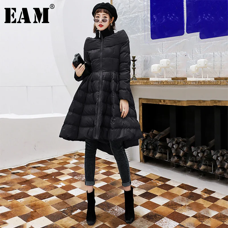 [EAM] Turtleneck Spliced Big Hem Cotton-padded Coat Long Sleeve Loose Fit Women Parkas Fashion New Autumn Winter 1H100