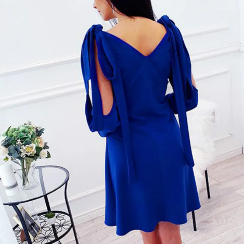 Женское Повседневное платье с открытыми плечами голубое Бандажное