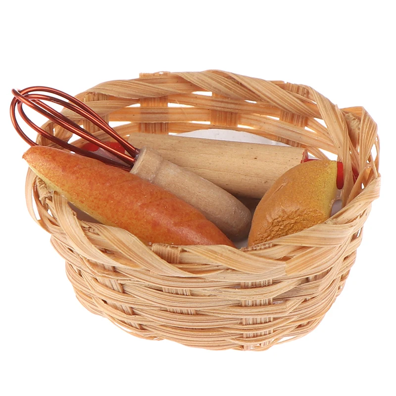Dollhouse Miniature Food tool Bread Toast hot dog with Basket Dining Room Bakery Pastry Kitchen Decoration 1:12 Pretend Play Toy | Игрушки и