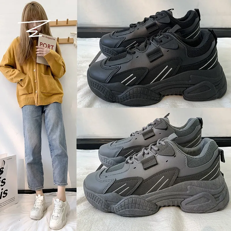 

Женские массивные кроссовки, Вулканизированная подошва, на шнуровке, удобная весенняя обувь на платформе