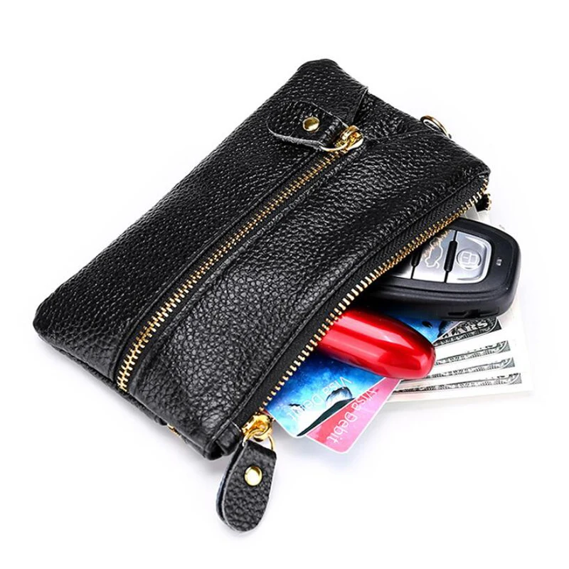 Genuine Cow Leather 6 Keychain Coin Purse Men Women Key Holder Organizer Money Pocket Key Wallet Housekeeper Key Case Card Bag