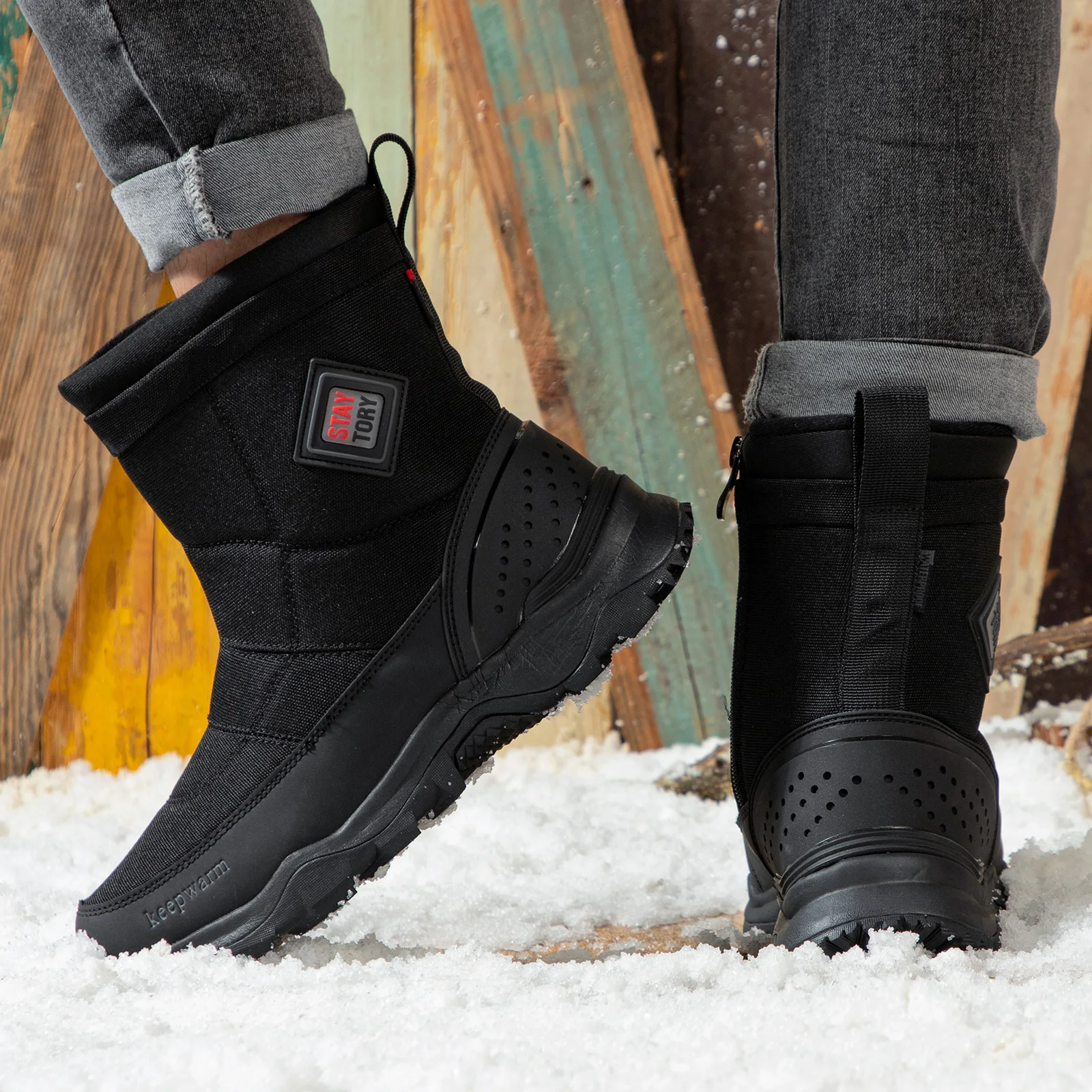 Baasploa 2022 Winter Men Snow Boots Plush Warm High Top Boots for Men Waterproof Non-Slip Outdoor Walking Shoes Free Shipping