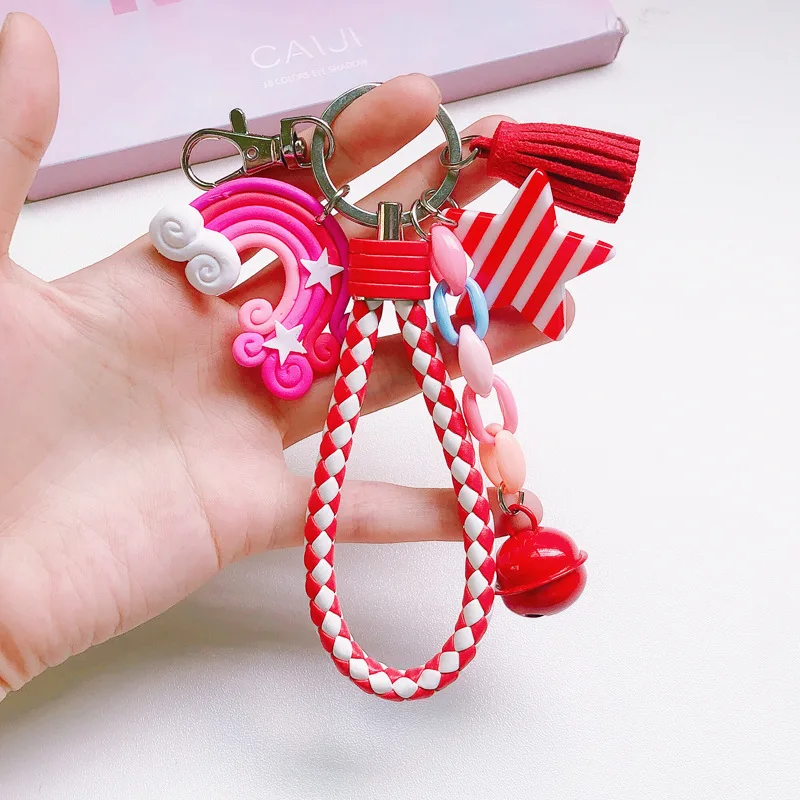 

Korean Cute Rainbow Keychains Cartoon Girls Heart Rainbow Car Key Chain Pendant For Girl Bag Keyring Gifts Lovers Bag Pendant