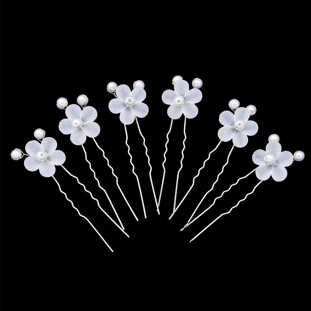 6 шт./компл. U образная шпилька с жемчужинами и цветами свадебная тиара аксессуары
