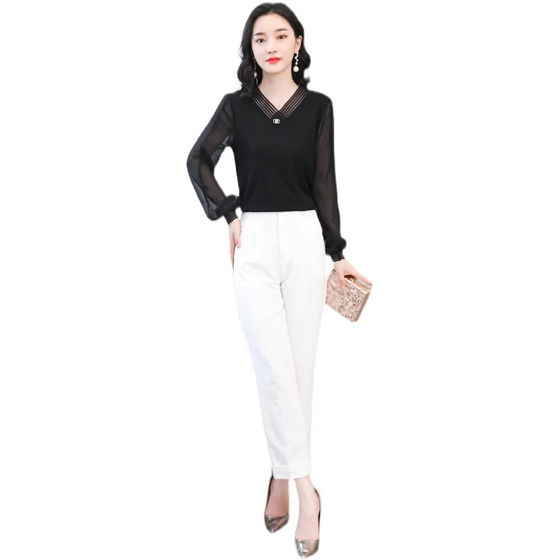 

COIGARSAM 3XL Plus Size Full Sleeve blouse women New Spring Lace Chiffon blusas womens tops and blouses Black 9127